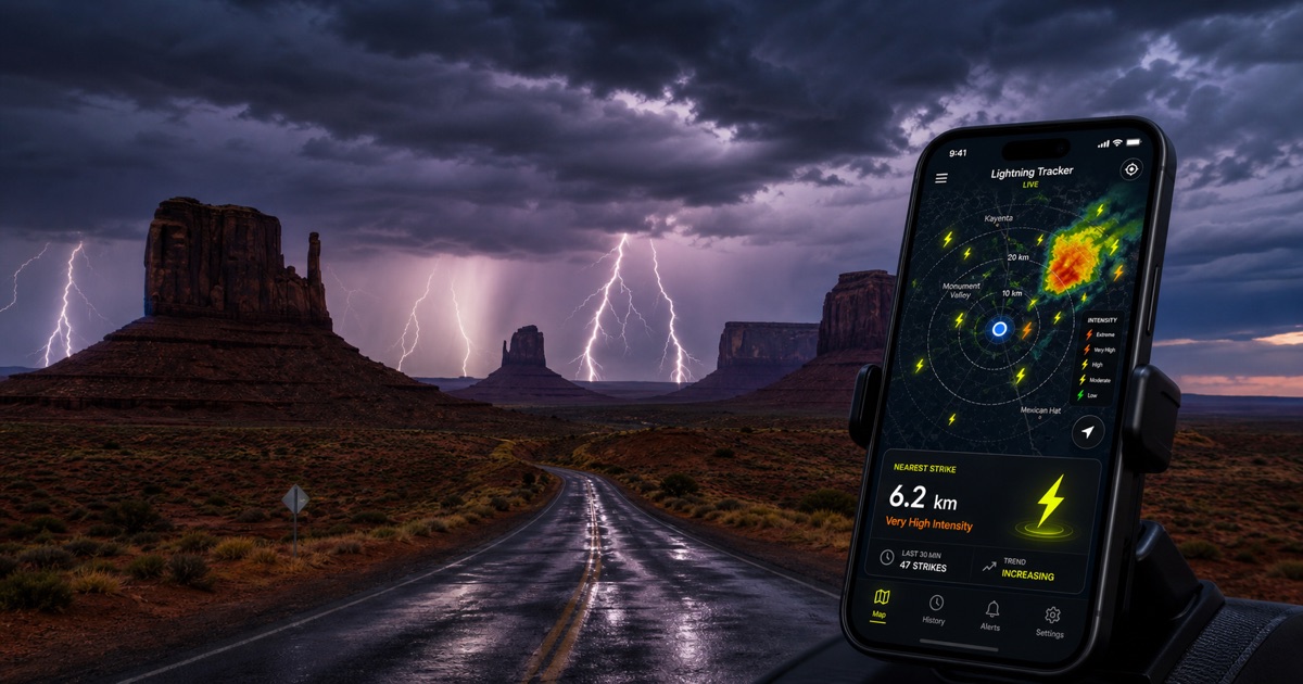 Live thunder tracker map on a phone during a storm